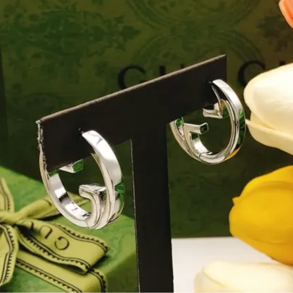 Silver Interlocking Double G Hoop Earrings